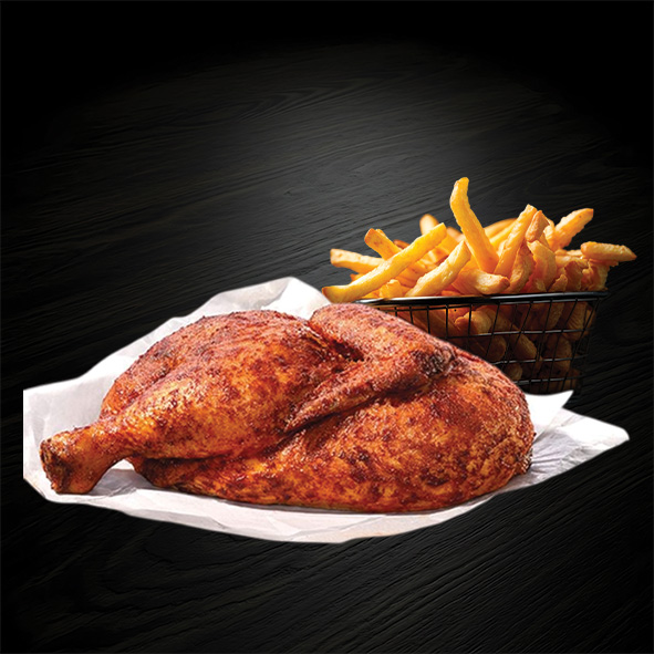 halbes gegrilltes Hähnchen - Pomes